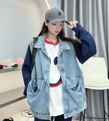 2023港风牛仔外套女韩版宽松学生初秋新款bf风工装坎肩牛仔马甲女商品大图