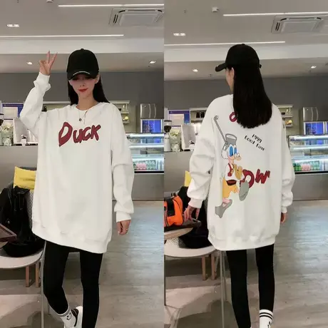 2023秋季新款美式卡通字母印花宽松卫衣女中长款原宿风长袖上衣潮商品大图
