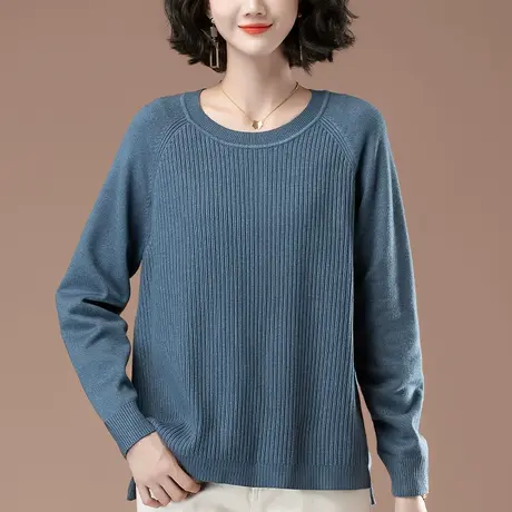 毛衣女秋冬季新款加肥加大码女装宽松中年妈妈纯色百搭针织打底衫商品大图