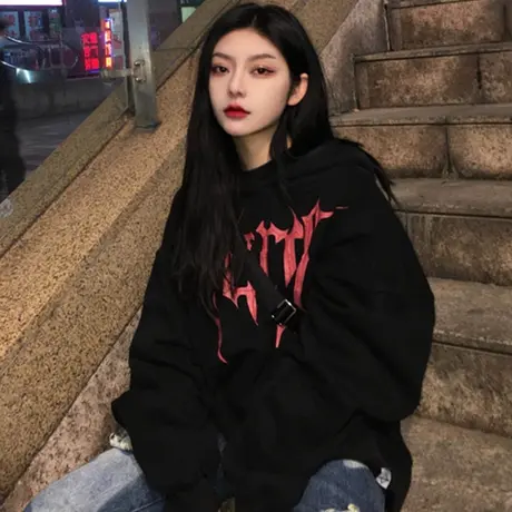 复古港风chic卫衣女2021新款宽松韩版潮ins连帽上衣春秋薄款外套商品大图