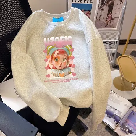 hiphop潮牌古着卫衣秋冬加厚外套潮ins大码美式情侣加绒长袖上衣商品大图