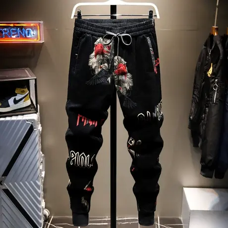 秋季新款灯芯绒休闲裤男士长裤百搭印花裤子男运动裤潮牌韩版百搭商品大图