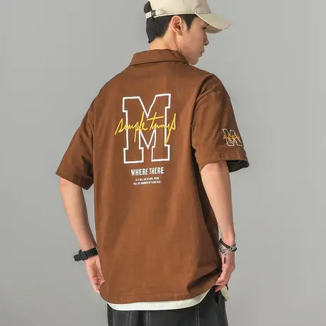 后背面印花字母情侣装t恤男士夏季衬衫领短袖Polo衫男装翻领上衣商品大图