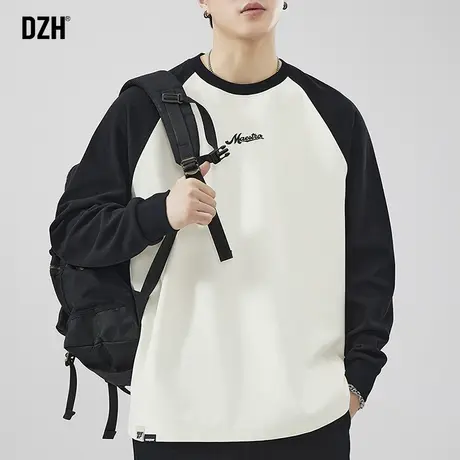 男士秋季长袖t恤男圆领美式插肩袖上衣2024年新款宽松打底衫内搭商品大图