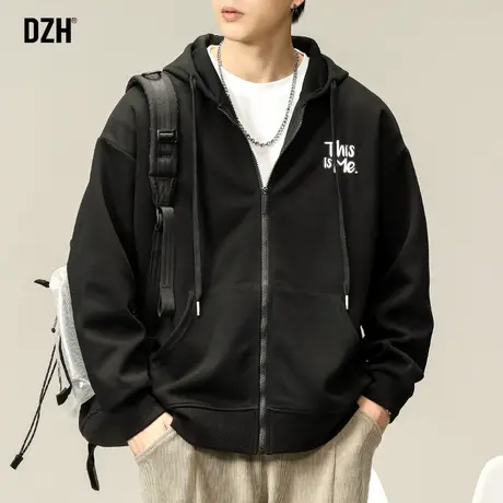 男士开衫卫衣男春秋款美式重磅外套男款黑色衣服潮牌连帽夹克上衣图片