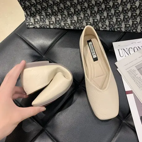 2023春季新款平底单鞋女休闲百搭方头浅口一脚蹬奶奶鞋瓢鞋豆豆鞋商品大图