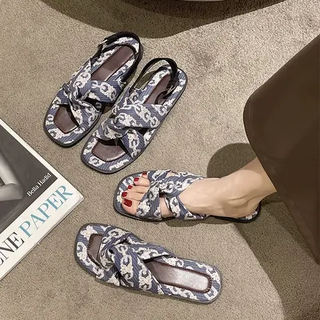 配裙子的凉鞋女仙女风平底罗马鞋子2023年夏季新款高级感凉拖外穿图片