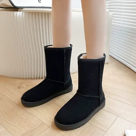 中筒雪地靴女2023冬季新款加绒平底韩版百搭保暖靴加厚高筒棉鞋女商品大图