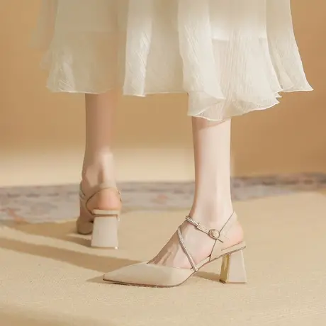 包头凉鞋女2024春新款法式仙女风温柔配裙子中粗跟单鞋玛丽珍女鞋图片