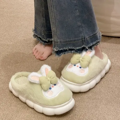 蝴蝶结兔子棉拖鞋秋冬季少女心可爱厚底毛绒保暖室内居家防滑拖鞋商品大图