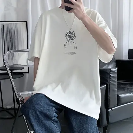 美式重磅男士短袖t恤夏季潮牌宽松内搭纯棉半袖春秋打底衫男衣服商品大图