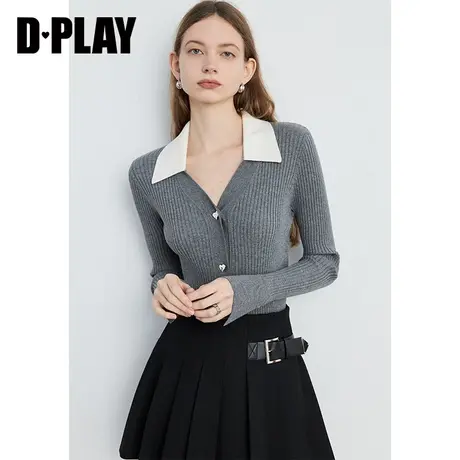 DPLAY2025春季灰色小个子针织衫通勤毛衣开衫内搭针织衫上衣女商品大图