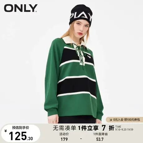 ONLY奥莱夏季复古学院风撞色polo领抽绳宽松卫衣女商品大图