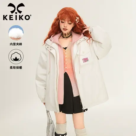 KEIKO 少年感假两件拼接皮衣外套女24春季甜酷宽松白色皮夹克上衣图片