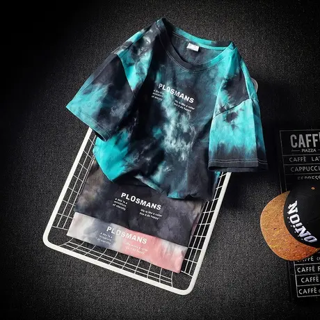 扎染短袖T恤男夏季薄款百搭休闲半袖上衣服ins港风潮牌圆领体恤衫商品大图