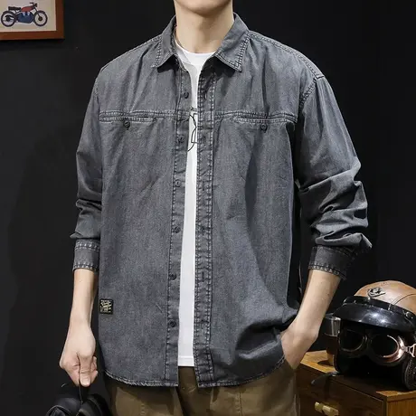 春季2024新款牛仔衬衫男长袖春秋款男装大码男士衬衣外套水洗衣服商品大图