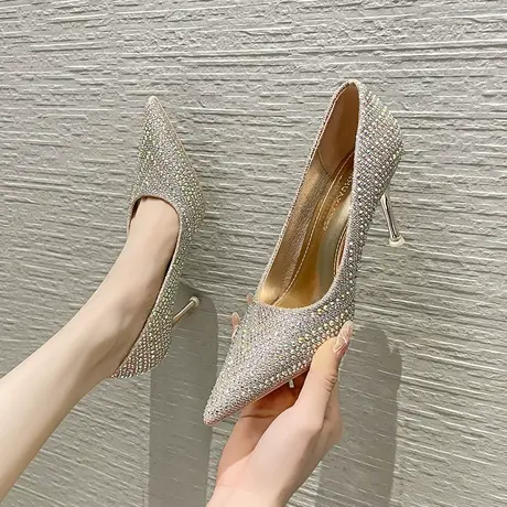 高跟鞋女2024年新款春秋时尚尖头水钻性感宴会礼服配裙子细跟单鞋图片