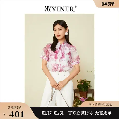 YINER音儿线上专选女2022夏蝴蝶结衬衫商品大图