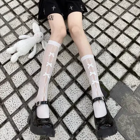 jk袜子日系Lolita白丝可爱二次元镂空日系少女公主网袜白色小腿袜商品大图