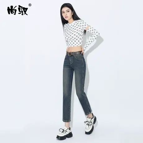 尚驭复古蓝牛仔直筒裤2023年秋季新款烟管裤高腰小直筒裤修身显瘦图片