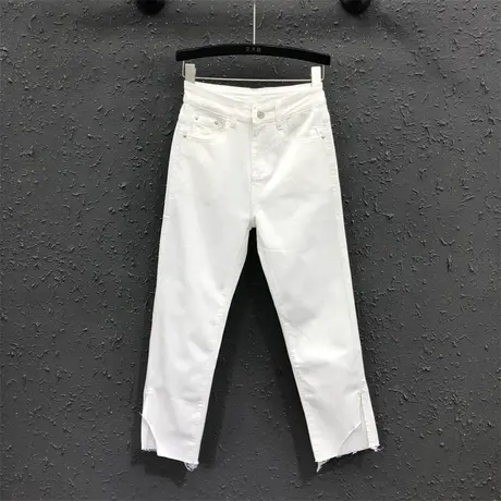 欧货直筒裤女2024春夏新款白色简约设计感高腰显瘦八分牛仔烟管裤图片