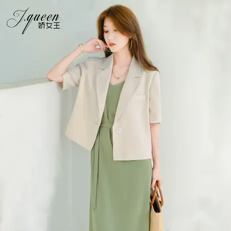 网红西装外套女夏季韩版气质复古雪纺上衣宽松百搭休闲短袖小西服图片