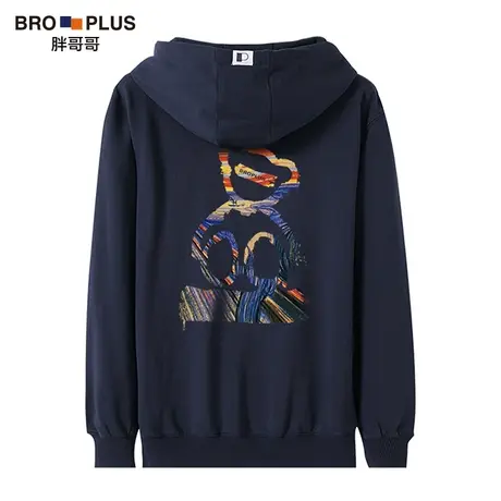 胖哥哥拉链加绒卫衣男大码加肥加大宽松潮胖连帽运动开衫肥佬外套图片