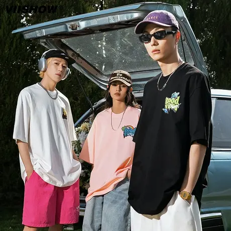 VIISHOW美式字母印花国潮短袖T恤男生夏潮牌休闲纯棉T恤男士短袖图片