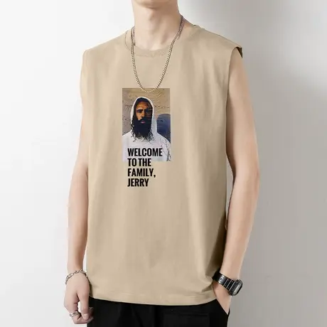 纯棉背心男潮夏季外穿篮球跨栏健身运动坎肩全棉无袖t恤宽肩汗衫图片