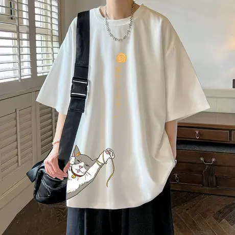 夏季七分袖t恤男宽松韩版潮流短袖加肥加大码胖子五分中袖上衣服商品大图