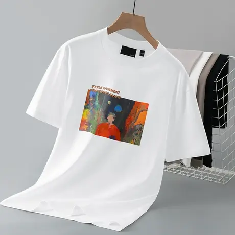 250g重磅纯棉白色t恤男短袖潮流宽松全棉半袖圆领上衣服夏季体恤商品大图