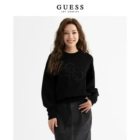 GUESS23 新秋女立体刺绣宽松圆领套头落肩袖针织毛衣-W3BR27Z26I0图片