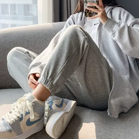 灰色束脚裤女春秋冬季2022年新款宽松休闲卫裤小个子运动裤ins潮图片