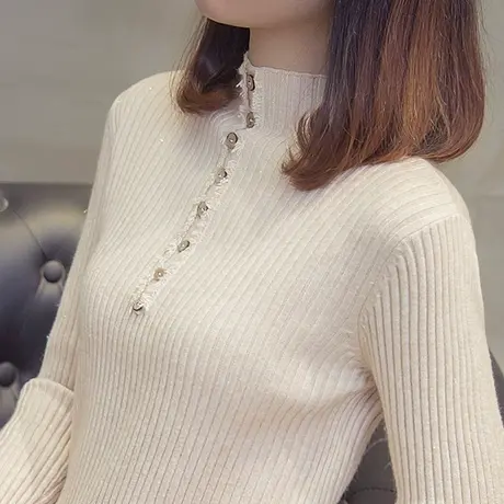半高领毛衣加厚打底衫女秋冬新款套头短款长袖修身紧身针织衫商品大图