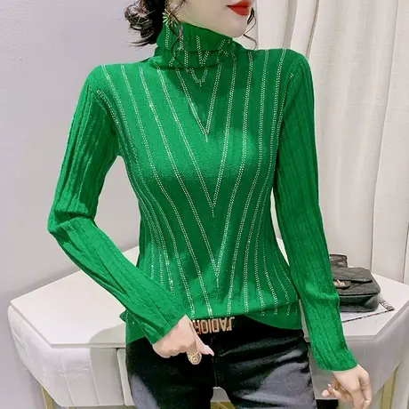 加厚高领毛衣女套头2023秋冬新款重工烫钻针织衫紧身内搭打底衫图片