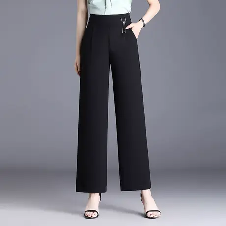 雪纺阔腿裤夏季女黑色休闲西装裤子2023新款垂感宽松高腰直筒裤薄商品大图