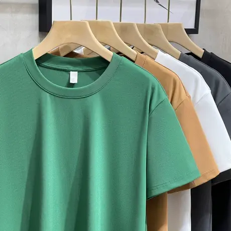 肌理纹冰丝男士短袖T恤白色半袖夏季男装纯色丝光体恤修身打底衫商品大图