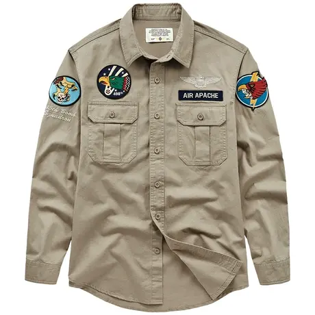 VIP秋季长袖衬衫男士2023新款刺绣纯棉衬衣复古chic工装外套潮流商品大图