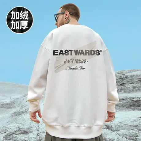 国潮oversize港风圆领卫衣男潮牌ins潮流大码男装秋冬季加绒加厚商品大图