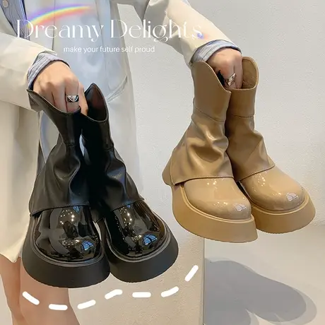 显瘦短靴子女2023年秋季新款时尚百搭小个子厚底炸街马丁靴瘦瘦靴商品大图