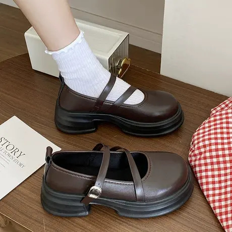 复古jk玛丽珍鞋女夏季2023新款粗跟厚底单鞋配裙子圆头学院小皮鞋商品大图