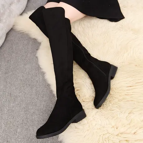 过膝长筒靴女2023秋冬新款粗跟单靴欧货ins时尚瘦瘦高筒靴女加绒图片