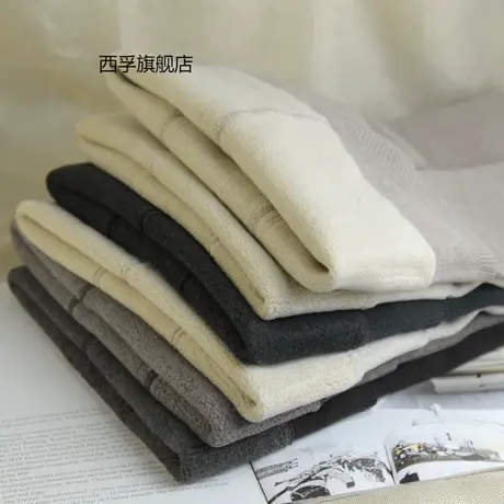 日系秋冬加绒加厚棉竖条打底裤女微压显瘦螺纹燕麦米白保暖连裤袜商品大图