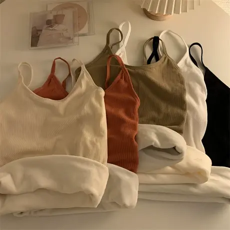 加绒保暖吊带小背心秋冬季新款内搭加厚针织冬天一体绒打底衫女装图片