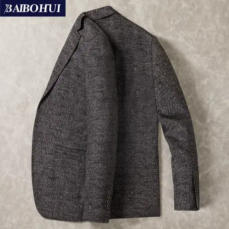 秋冬季新款时尚韩版修身呢子西服外套男士个性印花潮流小西装上衣图片