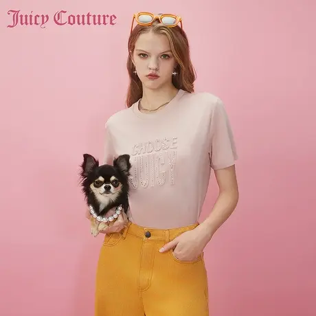 Juicy Couture橘滋2024早春日穿搭新装款立体印烫钻女士T恤上衣商品大图