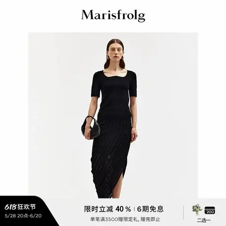 【轻密针织】玛丝菲尔夏季时尚经典黑色针织衫上衣T恤女图片