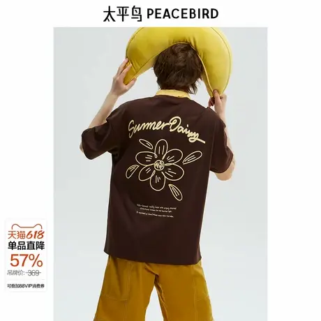 太平鸟男装重磅宽松满版大图短袖休闲T恤夏季潮牌刺绣美式短袖商品大图