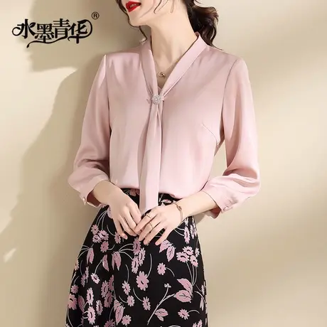 水墨青华冬装新品时尚百搭衬衣气质优雅女上衣简约纯色衬衫图片