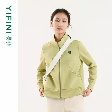 [专柜同款]Yifini/易菲宽松简约立领短款外套撞色拉链上衣2025春图片